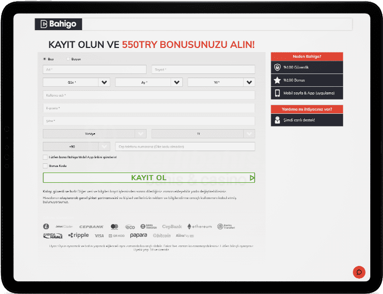 bahigo mobil kayıt