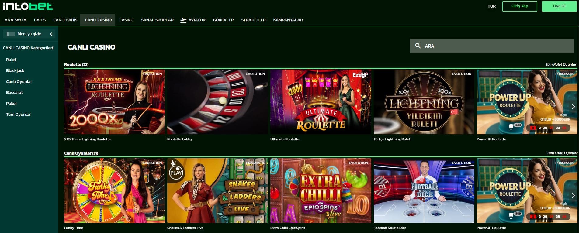 intobet casino oyunları